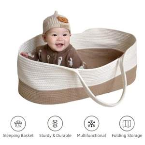 Keranjang Bayi Moses dari Tali Katun, Keranjang Moses Bayi Baru Lahir yang Portabel, Tempat Tidur Bayi dari Tali Katun - Product Image 4