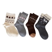 Chaussettes en laine pour femmes, chaleur automne-hiver, chaussettes épaisses mi-mollet, chaussettes mignonnes avec nœud et dessin de chien