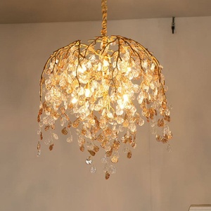 French-style Light Luxury All-Copper Leaf Glass LED <b>Branch</b> Chandelier Designer Art High-End <b>Lighting</b> Fixture for Dining Room - Product Image 3