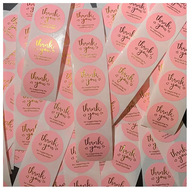 Wholesale custom printing sizes self adhesive round gold waterproof vinyl label kraft paper thank you stickers with logo