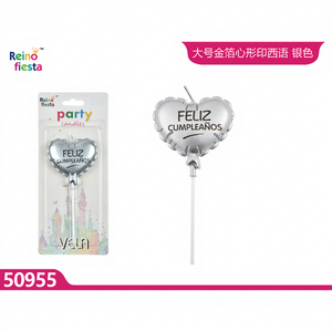 Bougie d'anniversaire en forme de cœur argentée Peiyong avec motif Joyeux Anniversaire, texte en espagnol, pour fêtes, Pâques, Nouvel An, cérémonies, modèle en cire en boîte - Product Image 1