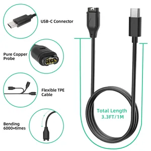 Cargador USB de Repuesto para <span class=keywords><strong>Garmin</strong></span> Vivosmart 5, <span class=keywords><strong>Garmin</strong></span> <span class=keywords><strong>Vivomove</strong></span> <span class=keywords><strong>3</strong></span>/<span class=keywords><strong>3S</strong></span> Style Sport, Cable de Carga USB-C para Reloj Inteligente - Product Image 3