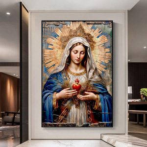 Tranh in vải, tranh sứ pha lê, tranh kính, tranh nghệ thuật treo tường Chú<span class=keywords><strong>a</strong></span> Giêsu, Đức <span class=keywords><strong>M</strong></span>ẹ Maria, tôn giáo Thiên Chú<span class=keywords><strong>a</strong></span> giáo, sự cứu chuộc, phong cách cổ điển - Product Image 4