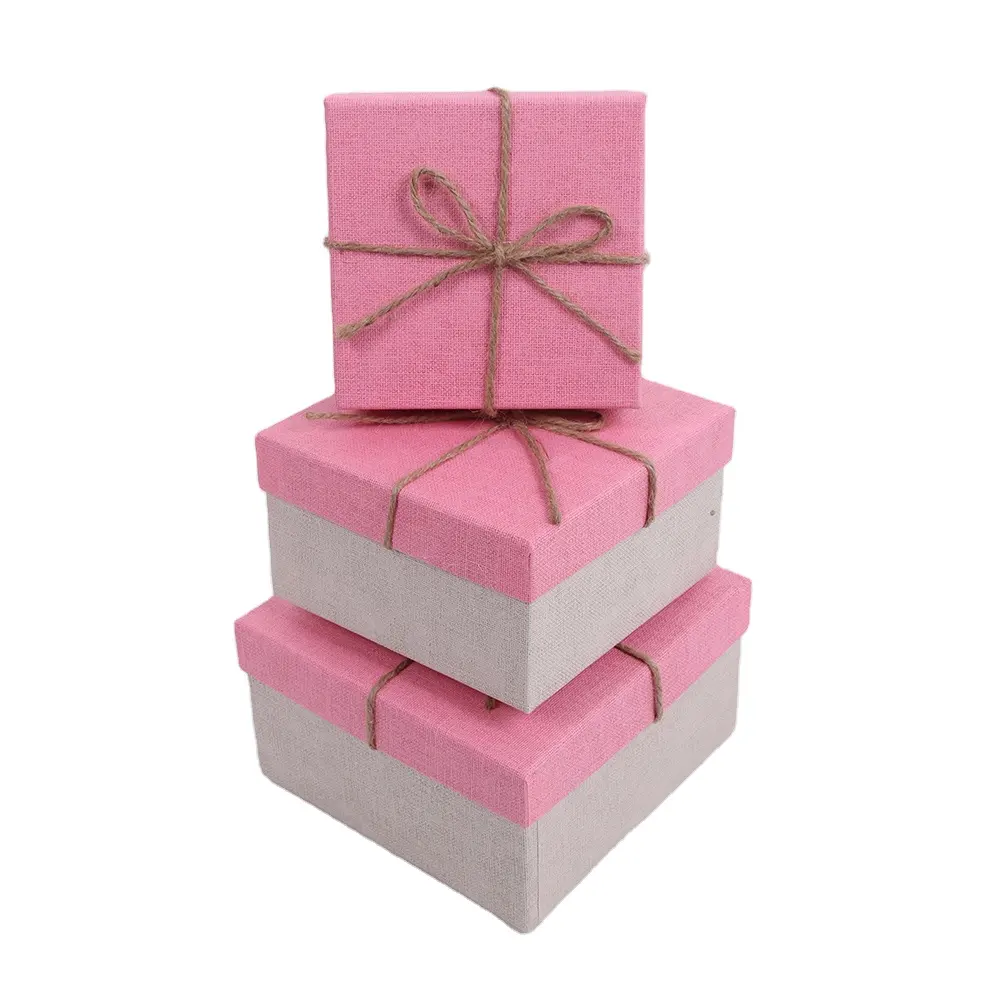 2289 rosa und weiße boxen passende quadratische starre geschenkbox mit schleife verschachteltes geschenkbox-set aus 3 für geschenkverpackung