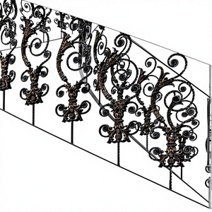 Rampe d'escalier en fer forgé de luxe, balustrade décorative en métal doré antique, garde-corps classique pour escalier intérieur - Product Image 2