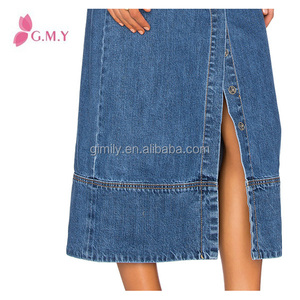 Ultimo disegno gonne lunghe gonne in denim elastico in vita apertura aperto forcella orlo OEM dei <span class=keywords><strong>jeans</strong></span> all'ingrosso - Product Image 6