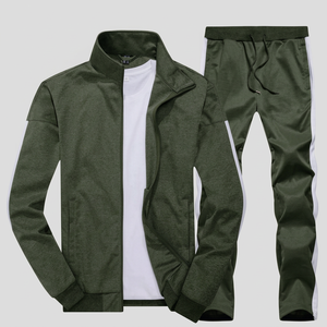 Survêtement vert olive pour homme, manches longues, fermeture à cordon, vêtement décontracté, respirant, couleur unie, poches latérales, coupe régulière, hiver - Product Image 1