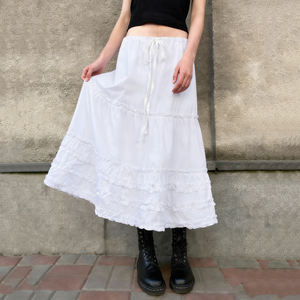 Jupe longue style français à volants pour femme, taille basse, coupe trapèze ample, amincissante, décontractée - Product Image 5