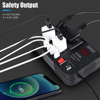 Convertidor de Corriente para Auto de 300W de Alta Potencia, DC 12V a 220V, Multifunción, 4 Puertos USB, Material ABS Negro