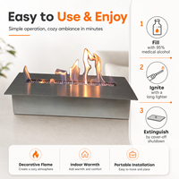 Cheminée à bioéthanol moderne à insérer, foyer autoportant en acier inoxydable pour intérieur, à combustion propre et flamme réelle