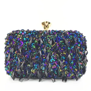 Amiqi Handmade Double-sided Bead Embroidery Bag Sequin HandBag Ladies Evening Bag