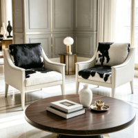 Fauteuil d'appoint de luxe en cuir de vachette véritable, gris clair moderne, fauteuil lounge individuel rembourré pour la maison et le hall d'hôtel