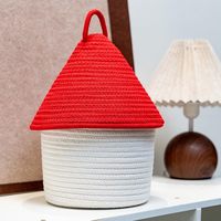 Panier de rangement en corde de coton tressée en forme de maison avec couvercle, 25 cm de diamètre x 25 cm de largeur x 25 cm de hauteur, pour l'organisation de la maison
