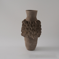 Vase en céramique texturée marron fait à la main, poterie artistique en forme de disque, moderne, luxueux, glaçure mate, étanche, décoration d'intérieur, porte-fleurs pour