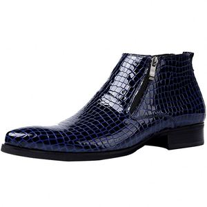 Bottes Chelsea pour hommes, nouvelle collection, tendance, brillantes, basses, en cuir de vachette gaufré, à enfiler, grandes tailles, bout carré, légères, pour l'hiver - Product Image 5