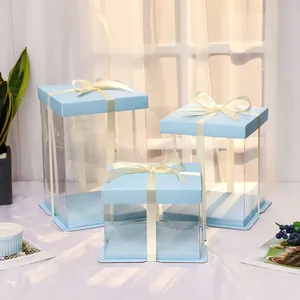 Luxus benutzer definierte Logo weiß klar rund quadratisch hoch 12 Zoll transparente Kuchen box Pet Pvc Hochzeit Geburtstags feier Geschenk box