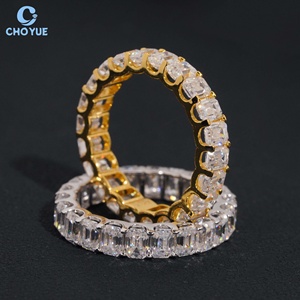 Luxury Wedding <b>Emerald</b> Moissanite Band Iced Out Solid Sterling <b>Silver</b> 925 Hip Hop Jewelry VVS Moissanite Diamond Band <b>Ring</b> - Product Image 5