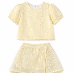 ชุดเด็กผู้หญิงลายดอกไม้สุดน่ารักพร้อมแขนพองสำหรับฤดูร้อน - Product Image 1