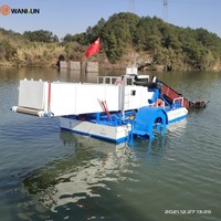 Récolteuse de plantes aquatiques multifonctionnelle entièrement automatique à haute productivité, machine de nettoyage de rivières pour l'élimination des roseaux et des algues