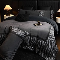 Parure de lit quatre pièces de luxe haut de gamme en velours mat imprimé numériquement, anti-statique, 600 fils/cm², haute densité