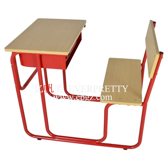 Furnitur sekolah kayu meja duduk tunggal dan kursi