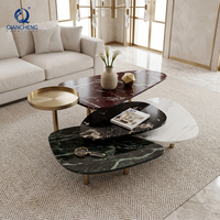 Table basse de salon personnalisée de luxe Table de canapé moderne en acier inoxydable avec combinaison en marbre pour meubles de maison, d'hôtel et de villa