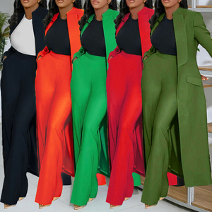 Ensemble Deux Pièces Élégant pour Femme : Costume Long à Revers de Couleur Unie et Pantalon, Idéal pour une Tenue Décontractée ou Professionnelle en Automne - Product Image 2