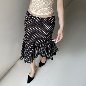 Wholesale Price 2026 Summer Vintage Dropped Waist Knit <b>Skirt</b> Women Polka Dot Flounce Hem <b>Mermaid</b> Eco Polyester Breathable - Product Image 4