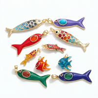 Liontin Ikan Berlapis Emas Enamel Berwarna untuk Pembuatan Perhiasan DIY, Liontin Tembaga Berkualitas Tinggi