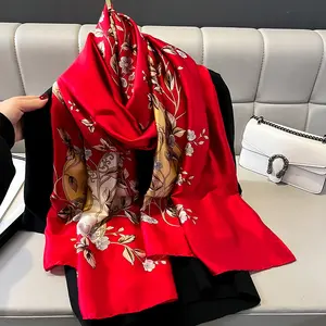 Wholesale Fashion Hair Scarf Polyester Long Large satin Head Scarf Wrap Muslim Floral Hijab Ladies Stoles