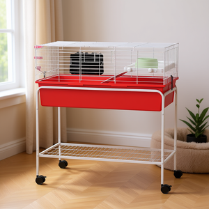 Cage à deux étages pour petits animaux 33 x 18,5 x 35 Rouge, avec support amovible, étagère et roulettes, Modèle D0100X3H8CP - Product Image 2