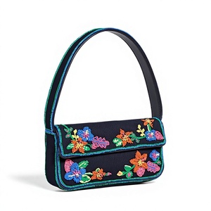 Bolso de Mano Rectangular con Diseño de Mariposas, Perlas de Vidrio, Color Rosa, Bonito y Elegante, Bordado, Duradero, Textil de Algodón Colorido - Product Image 5