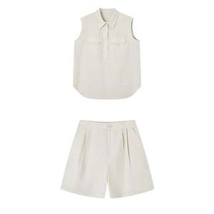 <b>Linen</b> Commuter Style Women's Suit <b>Set</b> Sleeveless Top And Shorts Two Piece <b>Set</b> Summer New Arrival Size 26 - Product Image 4