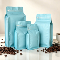 Sachet de café mat à fond plat avec trou de suspension, refermable à fermeture éclair, en aluminium, pour grains de café torréfiés - En stock