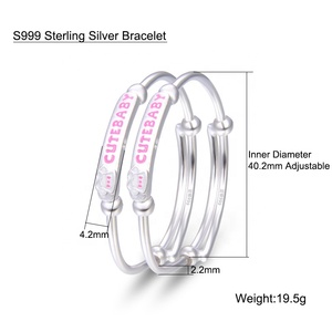 2Pcs Thiết Lập Dễ Thương Bé Tinh Khiết Bạc Vòng Đeo Tay S999 Sterling Bạc Vòng Đeo Tay Cho Bé Gái Và Bé Trai - Product Image 3