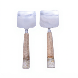 Juego de utensilios para ensalada estilo indio 2026, de acero inoxidable con mango de resina y madera, cuchara y tenedor para servir, utensilio de cocina - Product Image 1