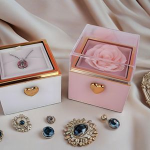 Regalo di Natale e San Valentino, Rosa Eterna di Lusso Rotante Conservata in Scatola di Acrilico per Donne e Ragazze - Product Image 1