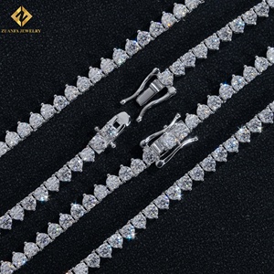 925 Silver Rhodium Plated <b>Statement</b> <b>Necklace</b> 3mm Moissanite Diamond 3 Prongs Unisex Hip Hop Tennis Chain - Product Image 4