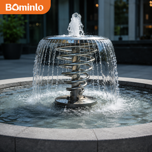 Fontaine d'eau moderne en acier inoxydable poli, décoration extérieure géométrique avec éclairage LED, sculpture en acier inoxydable - Product Image 4