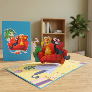 Viet Craft Best Seller Handicraft Paper Gift Bag Custom Design <b>Dog</b> Cat <b>Sofa</b> Pop up Card Gift Giving Cartoon Digital Printing - Product Image 2