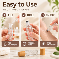 Flacon roll-on en verre gaufré avec bouchon en bambou naturel, rechargeable, vide, portable, pour parfum et huiles essentielles, vente en gros