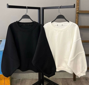 Venta al por mayor sudaderas personalizadas para mujeres Sudadera corta de lana de gran tamaño niñas Streetwear pulóveres hombro caído mujeres - Product Image 2