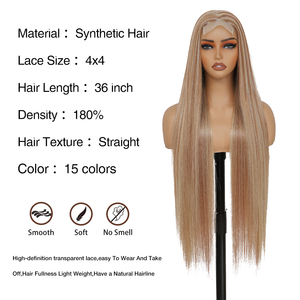 <span class=keywords><strong>Parrucca</strong></span> Sintetica Lunga 36 Pollici, Liscia, Marrone, Bionda, Castagna, Nera, con Frontale 4x4, Parte Libera, Trasparente, con Attaccatura Naturale - Product Image 3