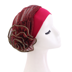 Mode noir grande fleur <span class=keywords><strong>Snood</strong></span> adulte musulman chimio casquette cheveux tête Wrap Turban pour les femmes mariage - Product Image 2