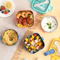 EASGA Bol d'alimentation complémentaire portable pour bébé Boîte à lunch carrée en acier inoxydable 304 avec cuillère en plastique ciseaux