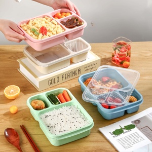 Fiambrera portátil <span class=keywords><strong>rectangular</strong></span> de plástico para niños con compartimentos a prueba de fugas, contenedor de alimentos calentable para el almuerzo - Product Image 3