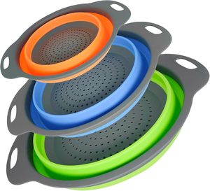 Juego de coladores plegables de 3 piezas, colador redondo de cocina, cesta para lavar verduras y frutas, herramienta de drenaje - Product Image 1