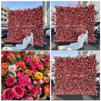 Mur de fleurs artificielles classiques rouges 8x8 pieds, panneau de fond floral 5D fait main pour mariage et fête