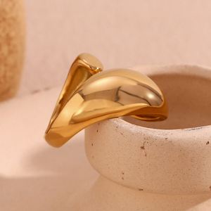 Stainless Steel Plated 18 k Pvd Gold Plated No Fading No Tarnish Large Water Drop Head Smooth <b>Open</b> <b>Ring</b> Women - Product Image 5