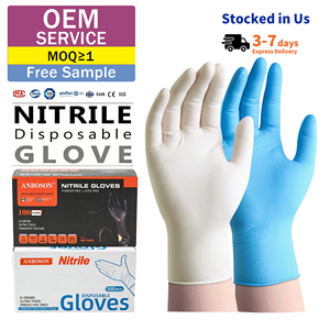 Guantes de nitrilo desechables para examen, 5mil 6mil, azules y blancos, sin polvo, no estériles, resistentes al <span class=keywords><strong>calor</strong></span>, 5 años de vida útil, para uso <span class=keywords><strong>dental</strong></span> - Product Image 1
